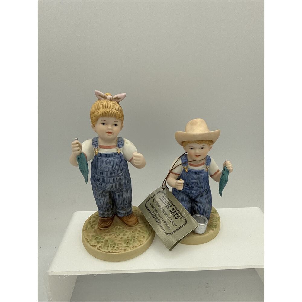 HOME INTERIORS HOMCO 1998 DENIM DAYS 15331-98 CATCH OF DAY DEBBIE DANNY FIGURINE